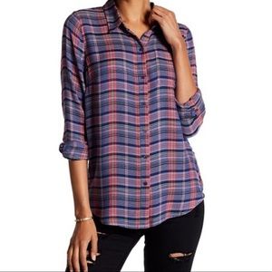 Lucky Brand Button Side Plaid Lavender Flannel